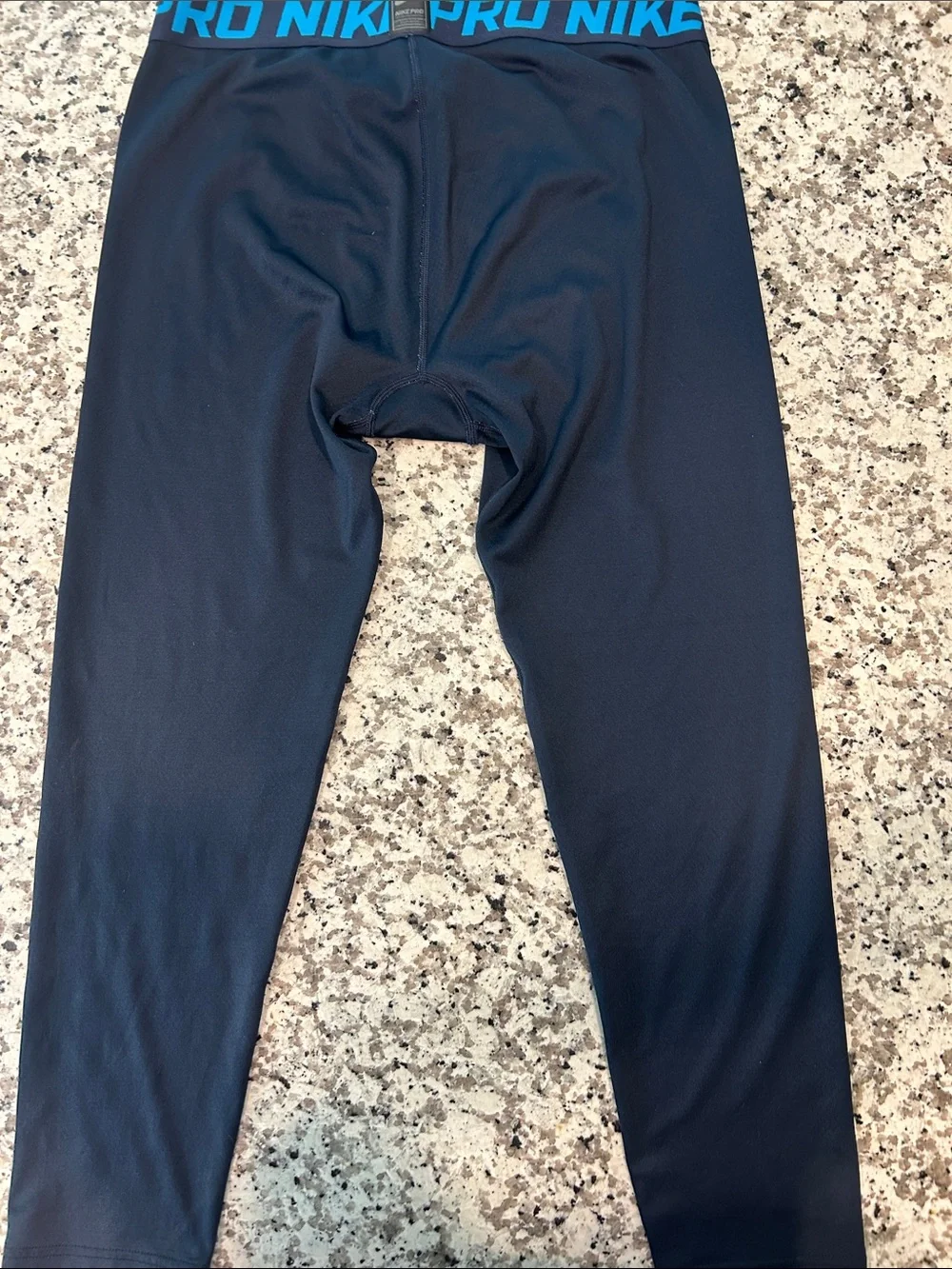Nike Black Compression Leggings with Blue Logo and Waistband